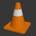 Orange Traffic Cone With White Stripes And Square Base Structure