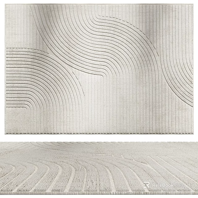Square Rug With Minimalist Curved Line Patterns In Light Tone 3d model 