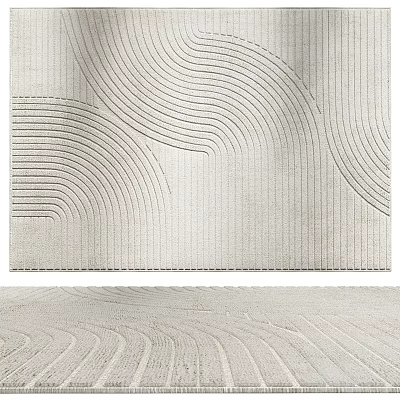 Square Rug With Minimalist Curved Line Patterns In Light Tone 3d model