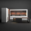 Modern Kitchen Interior With Wooden Cabinets Marble Countertop Backsplash And Island Lighting