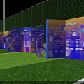 Vibrant Event Entrance With Purple White Balloons And Spherical Decorations On Green Lawn