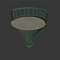 Round Wooden Table With Curved Railing Design And Tapered Pedestal Base