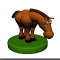 Small Brown Horse Shaped Doll Toy Standing on Green Circular Base