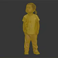 Cute Little Girl In Yellow Giraffe Print Tshirt Pink Pants And Pink Shoes Dark Background