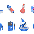 Lab Coat in Laboratory Setting with Goggles Syringe Beaker Microscope and Molecular Model 3d model