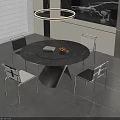 Modern Minimalist Round Marble Dining Table Set With Metal Frame Chairs And Pendant Light