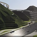 Modern Spiral Tower In Mountainous Green Landscape With Winding Path And Lush Vegetation