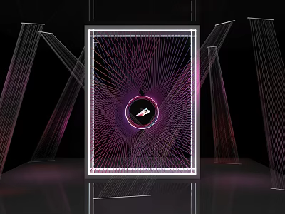 Modern Abstract Art Installation Featuring Neon Border Square Frame And Radial Lines 3d model