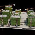Multiple Green School Buildings Under Construction With Cranes And Scaffolding 3d model