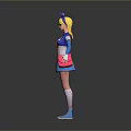 Anime Style Female Character With Blonde Hair Blue Accessories And Fantasy Creature Design