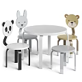 Wooden Kids Chairs With Animal Head Design And Round Table In Multiple Colors