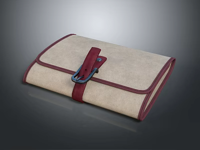 Beige And Burgundy Notebook With Red Strap And Black Metal Buckle Design 3d model
