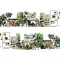 Various Bonsai and Potted Plants in Decorative Pots on Wooden Shelves Indoor