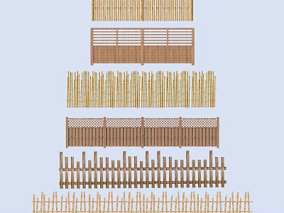 Various Railing Designs With Wooden Slats Bamboo Panels And Lattice Patterns 3d model