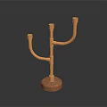 Stylish Copper Candle Holder With Three Arms And Wooden Base
