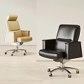 Modern Beige and Black Leather Office Chairs with Ergonomic Design and Swivel Wheels