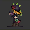 3D Cartoon Character Model With Colorful Hat Vibrant Pigtails Decorative Elements And Rainbow Base