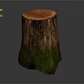 Natural Tree Stump Stool With Rough Wood Grain And Green Textured Base