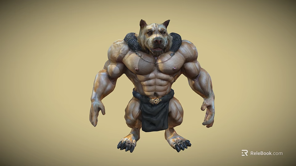 Muscular Dog Human Hybrid Character With Strong Physique Black Loincloth And Clawed Feet 3d model 