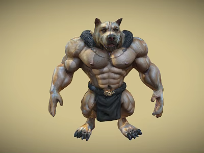 Muscular Dog Human Hybrid Character With Strong Physique Black Loincloth And Clawed Feet 3d model