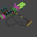 Sci Fi Weapon With Pink Green Design Glowing Green Energy Cells Firing Laser Beam