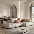 White Sectional Sofa With Orange Grey Check And Yellow Pillows In Modern Living Room