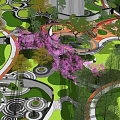 Urban Park Landscape Design With Curved Pathways Green Lawns And Flower Beds