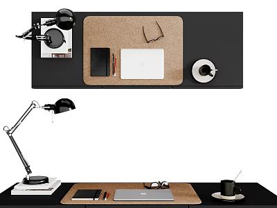 Modern Home Office Desk With Laptop Notebook Pen And Coffee Mug 3d model