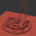 Industrial Scene Components With Circular Device Ladder Gear Blue Part And Red Wire