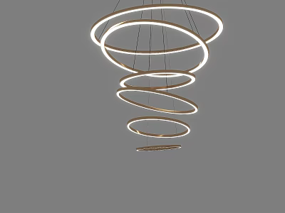 Elegant Modern Hanging Chandelier with Vertically Arranged Multiple Illuminated Circular Rings 3d model