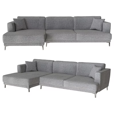 Modern Gray Fabric Sectional Sofa For Living Room With Cushions And Metal Legs 3d model