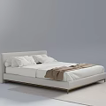 Modern Minimalist Double Bed with Light Gray Headboard White Sheets and Brown Blanket 3d model