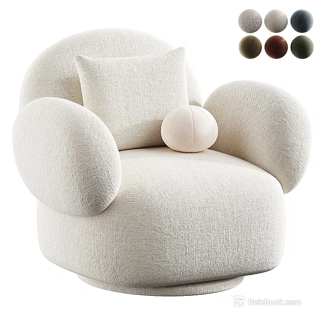 Cozy Beige Single Sofa With Rounded Armrests Pillow And Color Options 3d model 