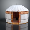 Traditional Yurt With White Exterior Colorful Decorative Patterns Open Door And Interior View