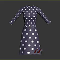 Purple Polka Dot Dress With Long Sleeves Belt And Polka Dot High Heels