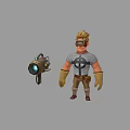 3D Game Character With Blonde Hair Goggles Grey Tshirt Gloves And Mechanical Device