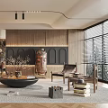 Modern Living Dining Room Interior With Sofa Coffee Table Dining Table Plants And Wooden Decor