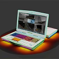 Modern Open White Laptop With Black Keyboard Screen Showing Content Bottom Red And Yellow Glow