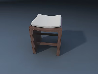 Modern Wooden Stool With White Upholstered Seat And Curved Legs Design 3d model