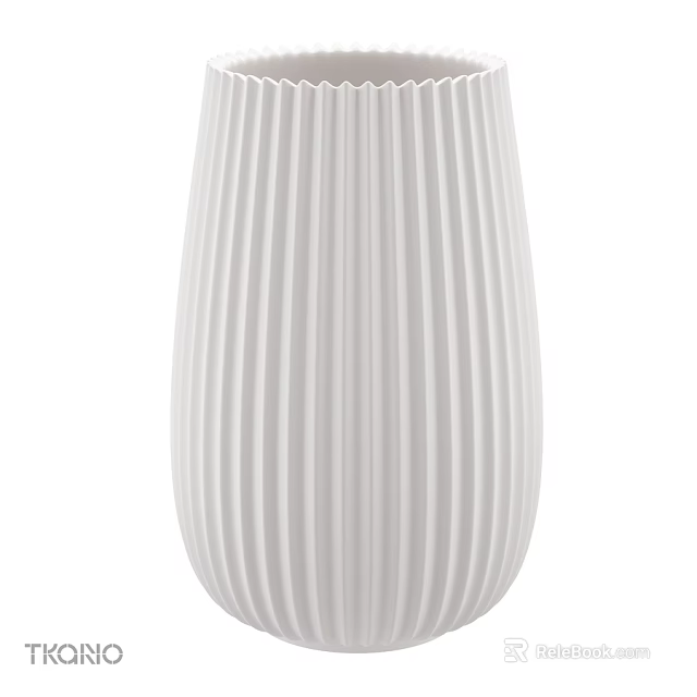 Decorative Ornament Set Featuring White Ceramic Vase with Vertical Stripes 3d model 
