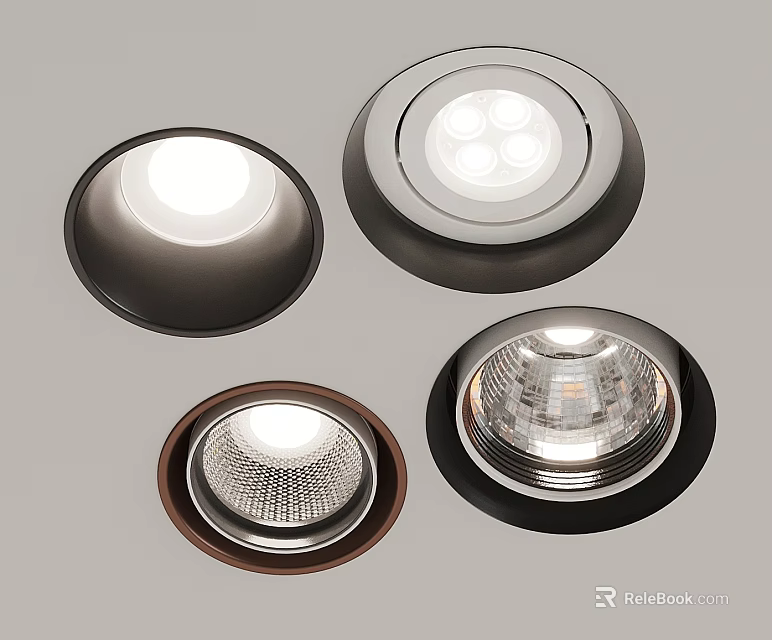 Different Designs Of Downlights And Spotlights With Black Brown Frames For Home Ceiling Lighting 3d model 