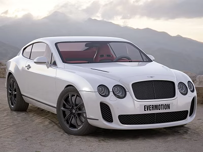 White Luxury Sports Car With Black Wheels Front Grille And Mountain Sky Background 3d model