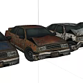 Row of Old Rusty Abandoned Cars With Peeling Paint and Worn Out Bodies