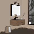 Modern Wooden Wall Mounted Bathroom Vanity With Lighted Mirror And Window Blinds 3d model