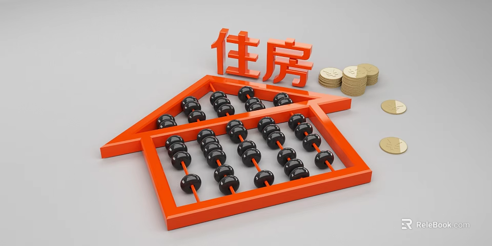 Red Housing Shaped Abacus with Black Beads and Gold Coins for Home Finance 3d model 