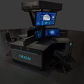 Modern Ergonomic Desk And Chair Set With Multiple Screens And ORIGIN Label