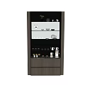 Modern Wine Cabinet With Glass Door Wooden Frame And Interior Dishes Glasses Lighting