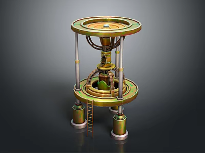 Cartoon Scene Featuring Tower Structure With Circular Platform Pillars Ladder And Ornate Decorative Details 3d model