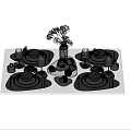 Stylish Black Tableware Set with Green Apples Silver Cutlery Black Placemats and Dried Flowers