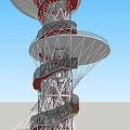 Modern Spiral Tower with Circular Platforms Support Structure on Green Ground under Blue Sky 3d model